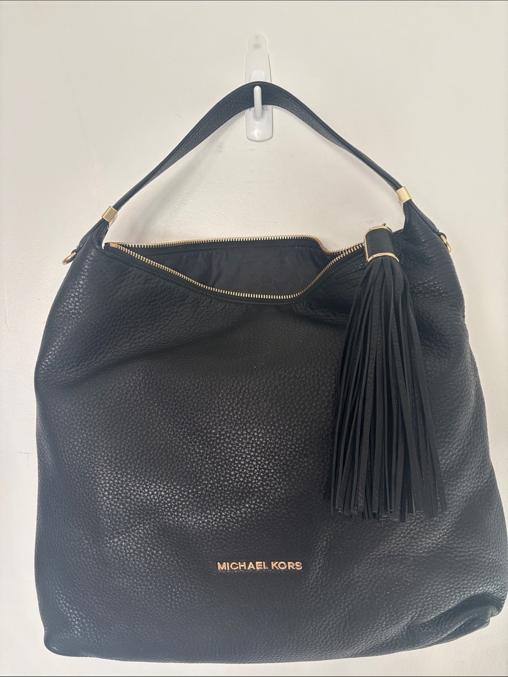 Michael Kors Black Pebbled Leather Hobo with Tassel